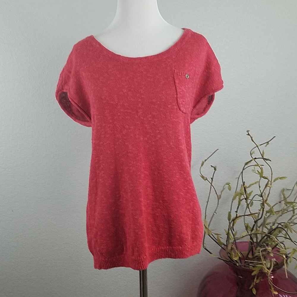 Loft coral wide short sleeve knit top